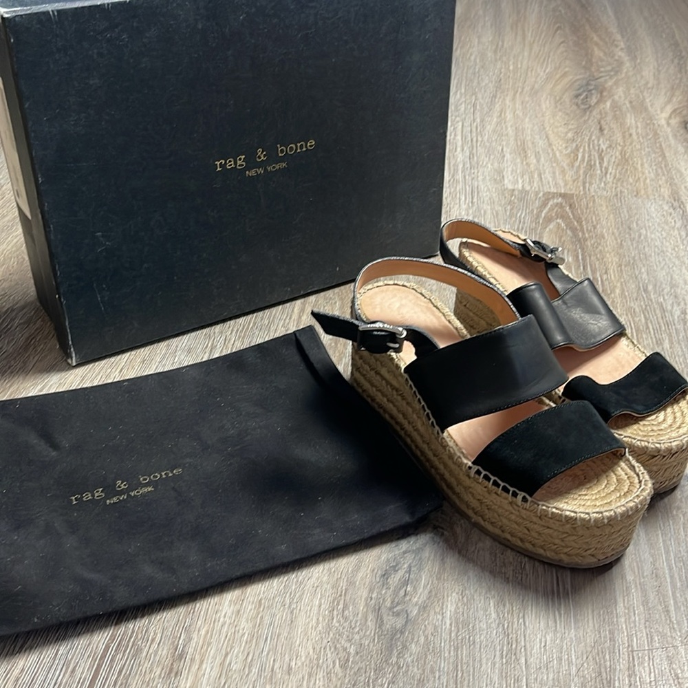 Rag & Bone Edie Black Espadrille Wedge Sandals Size 6.5 - Picture 6 of 15